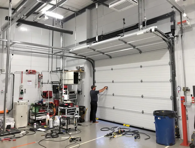 Hacienda Heights Garage Door Repair certified technician performing commercial door repair at a Hacienda Heights business facility