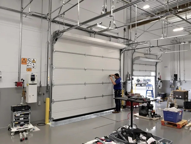 Commercial garage door repair being performed by Hacienda Heights Garage Door Repair expert in Hacienda Heights