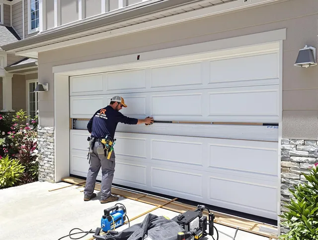 Hacienda Heights Garage Door Repair team performing complete garage door replacement at Hacienda Heights residence