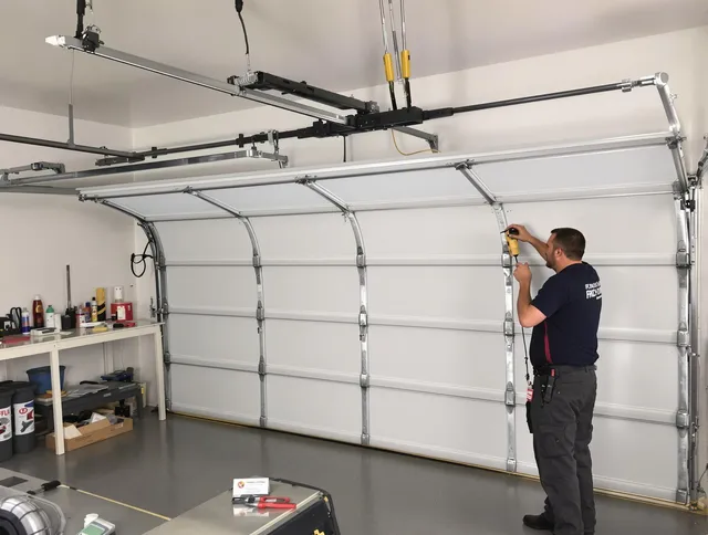 Hacienda Heights Garage Door Repair certified technician performing overhead door system repair in Hacienda Heights